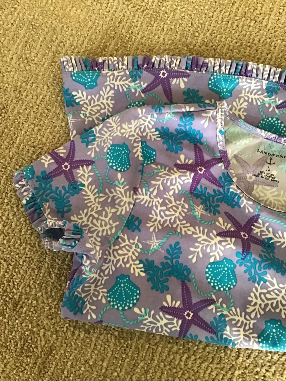Lands' End Purple & Teal Sea Life Short Sleeve Tee Girls 14